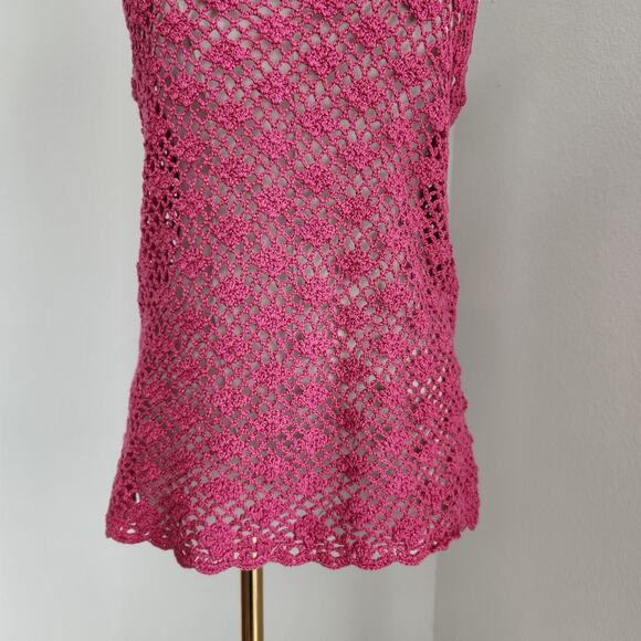Vintage Handmade Hot Pink Crochet Knit Tank Top S - Picture 3 of 8